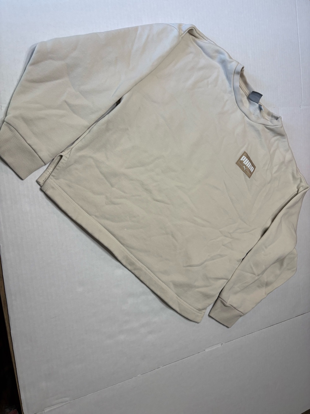 Puma Women's Cream Crewneck Sweatshirt with Logo Patch